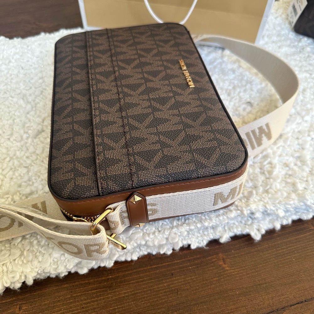 Michael Kors Brown and Cream Logo Crossbody Bag